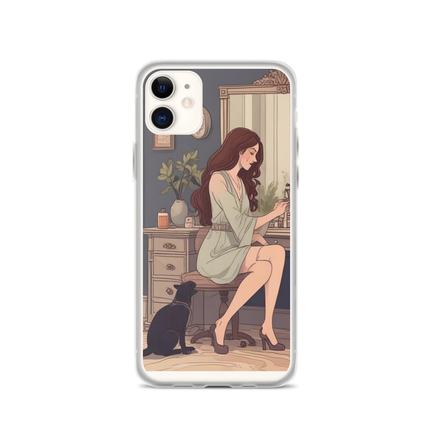 Elegant woman with black cat Clear Case for iPhone®