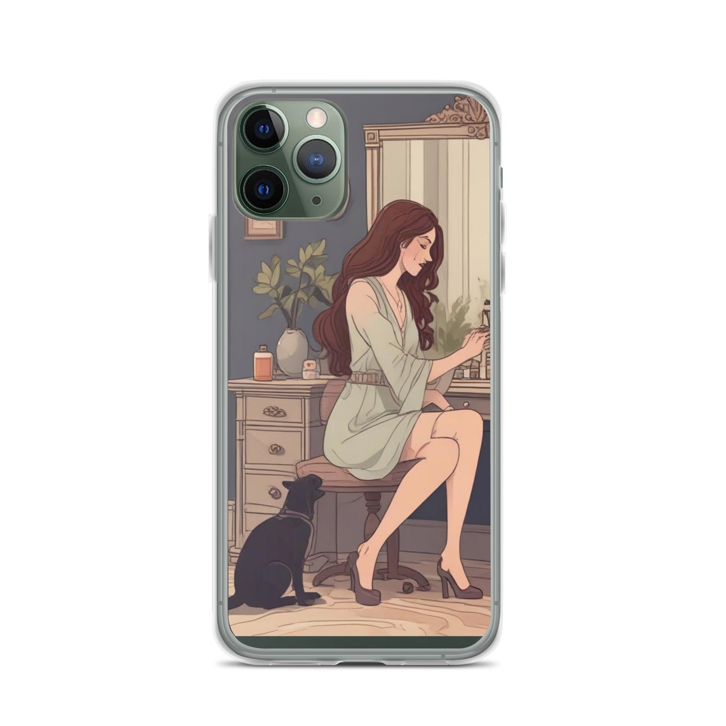 Elegant woman with black cat Clear Case for iPhone®