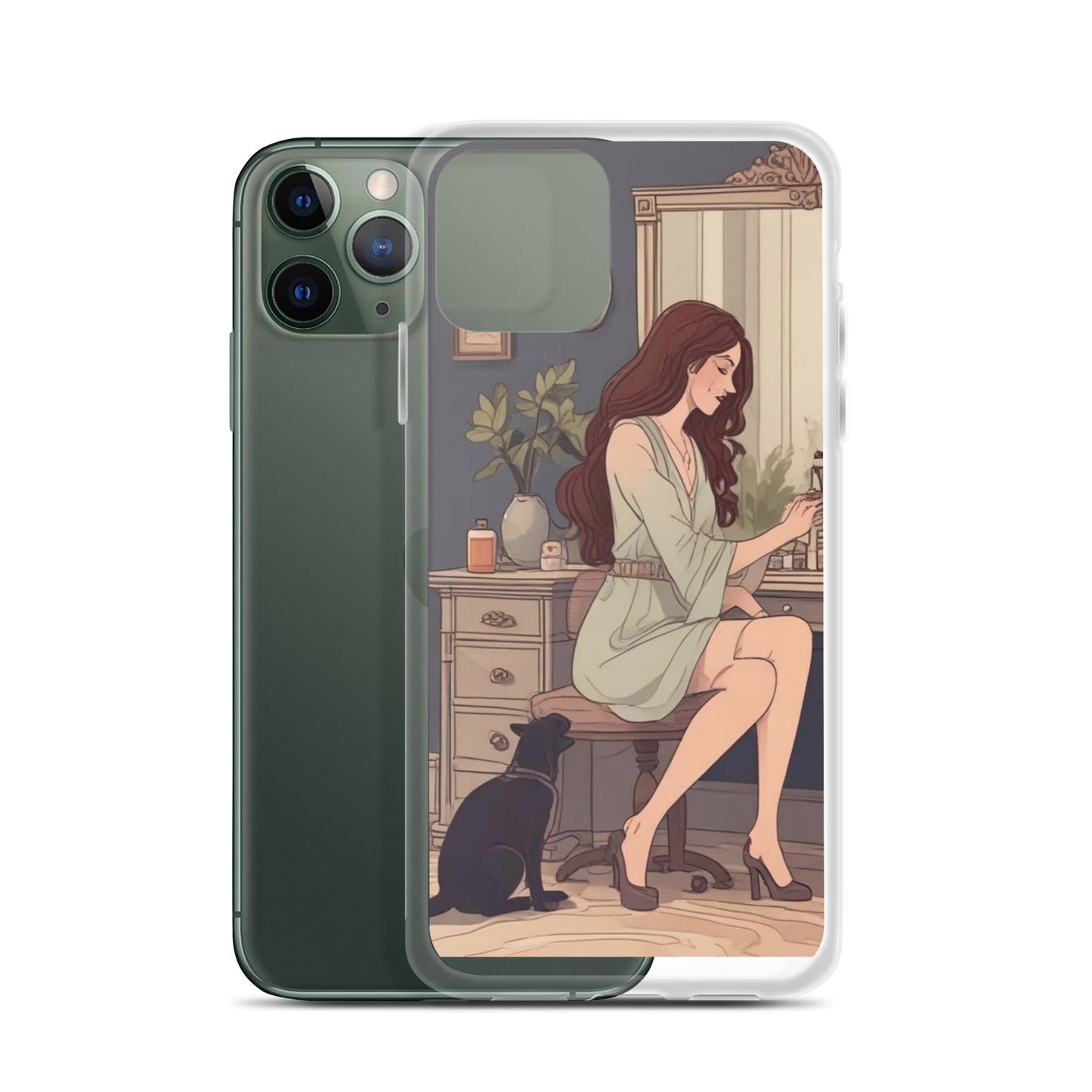 Elegant woman with black cat Clear Case for iPhone®
