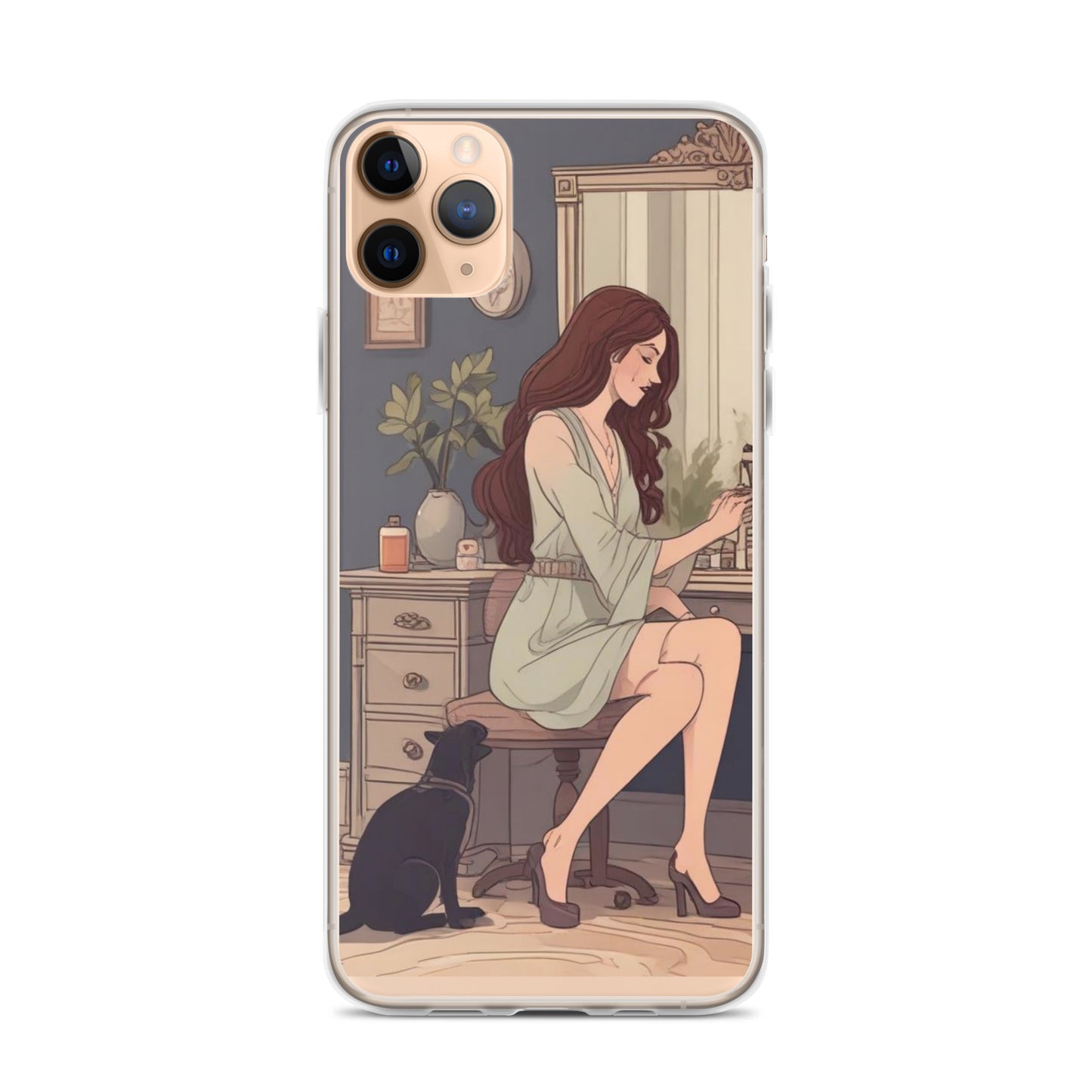 Elegant woman with black cat Clear Case for iPhone®