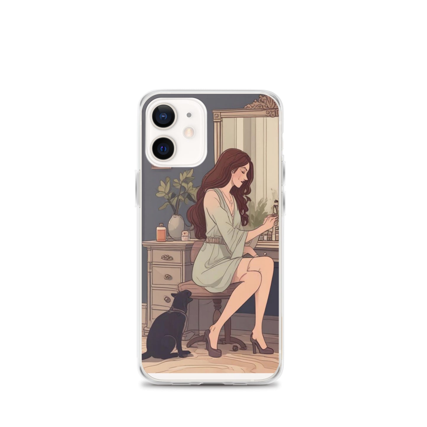 Elegant woman with black cat Clear Case for iPhone®