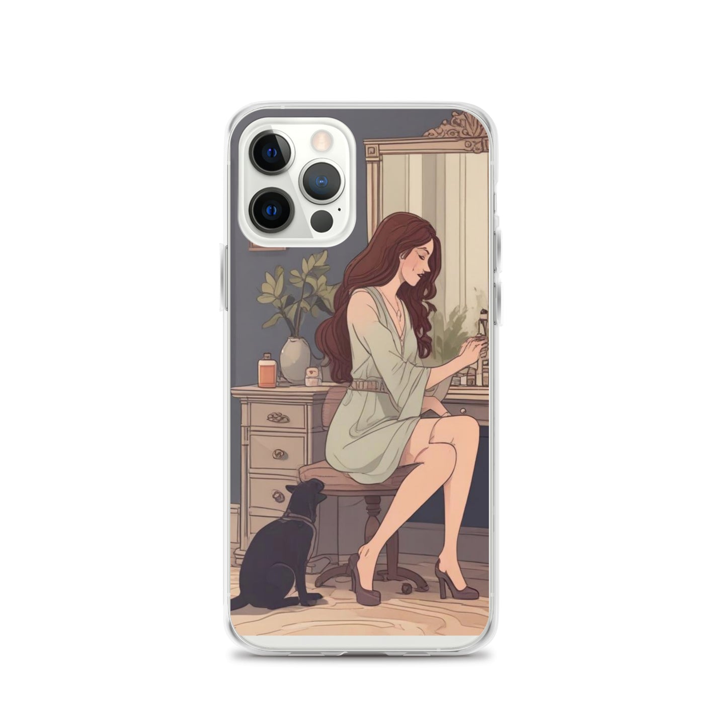 Elegant woman with black cat Clear Case for iPhone®