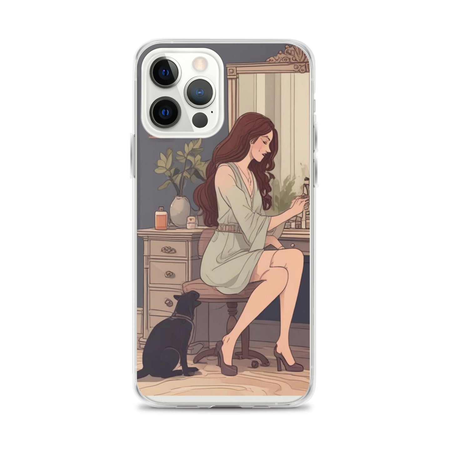 Elegant woman with black cat Clear Case for iPhone®