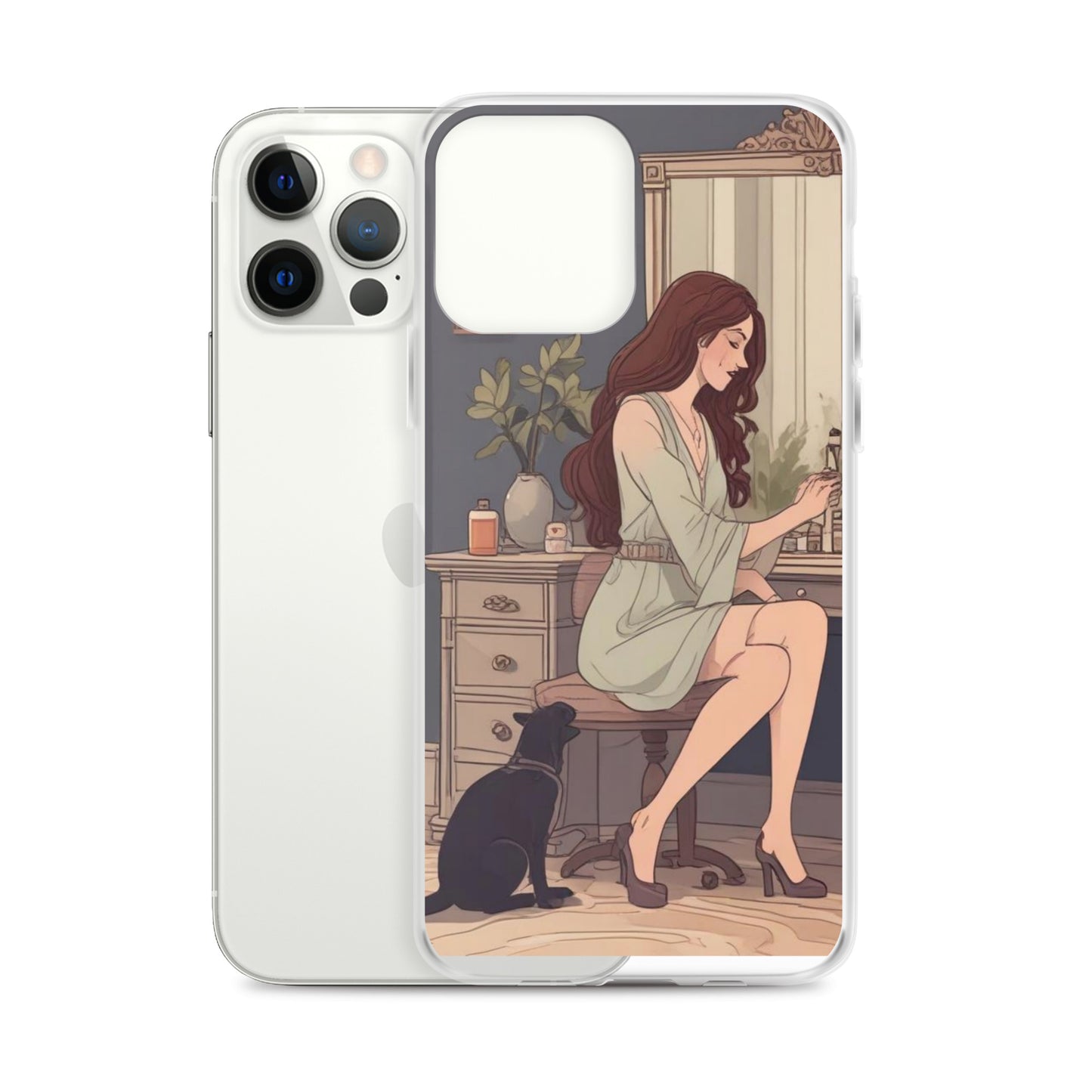 Elegant woman with black cat Clear Case for iPhone®