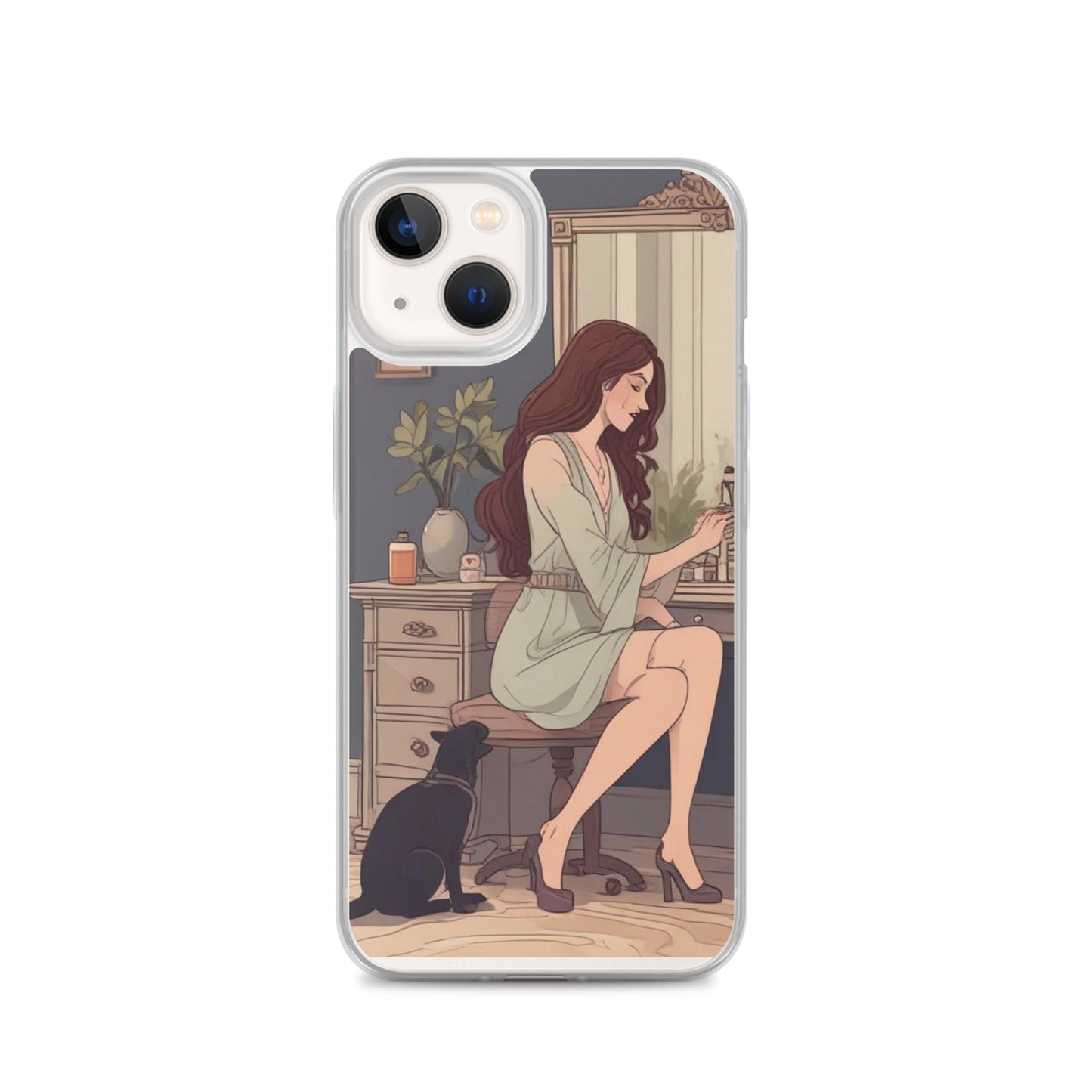 Elegant woman with black cat Clear Case for iPhone®