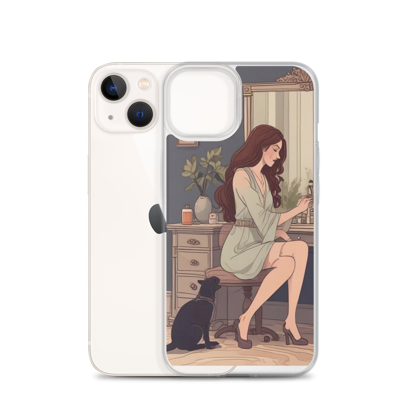 Elegant woman with black cat Clear Case for iPhone®