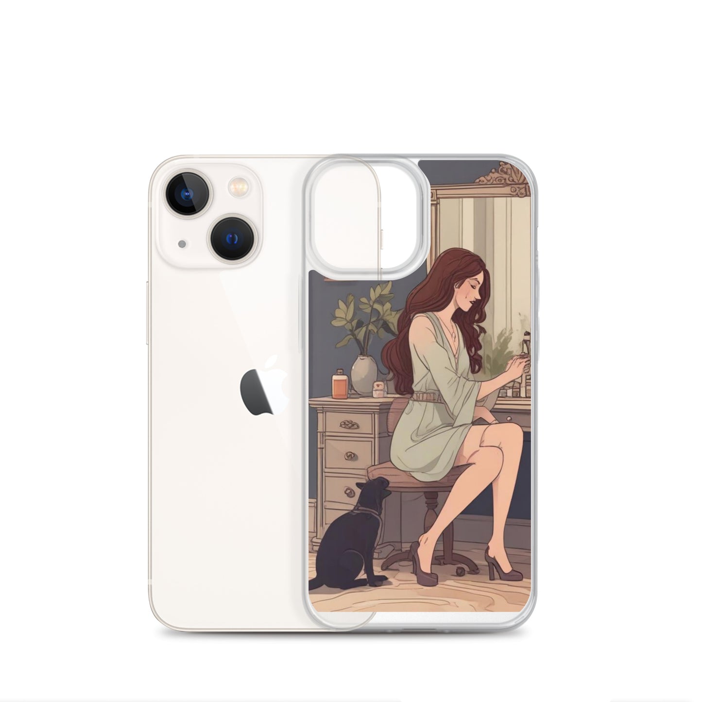 Elegant woman with black cat Clear Case for iPhone®