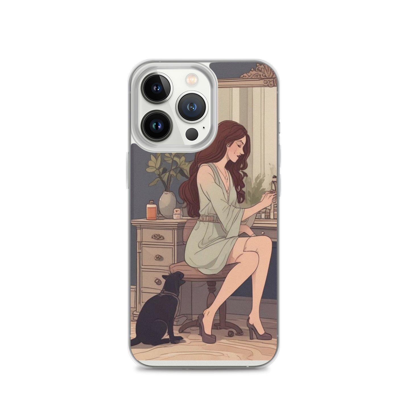 Elegant woman with black cat Clear Case for iPhone®
