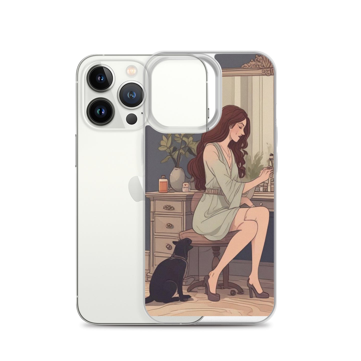 Elegant woman with black cat Clear Case for iPhone®