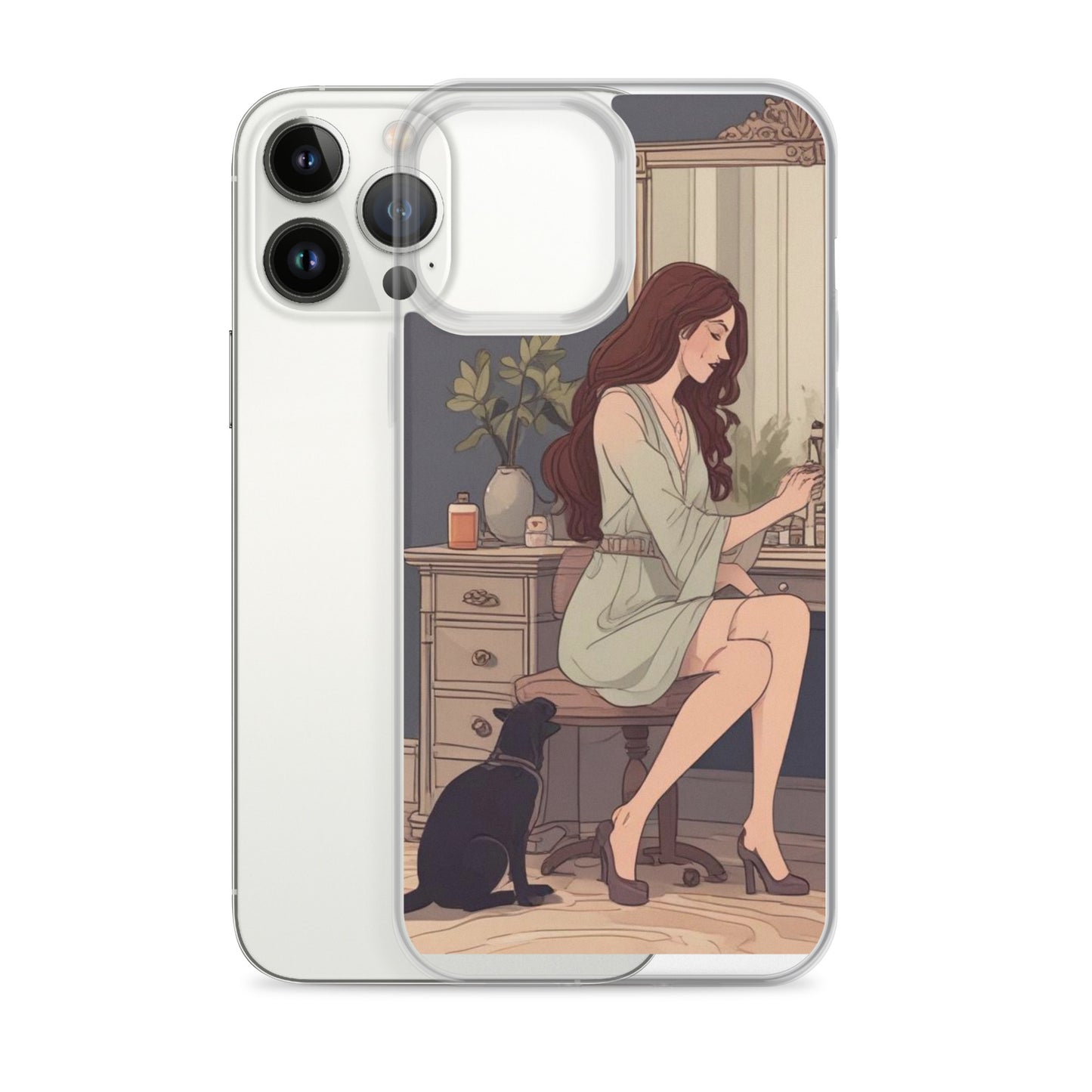 Elegant woman with black cat Clear Case for iPhone®
