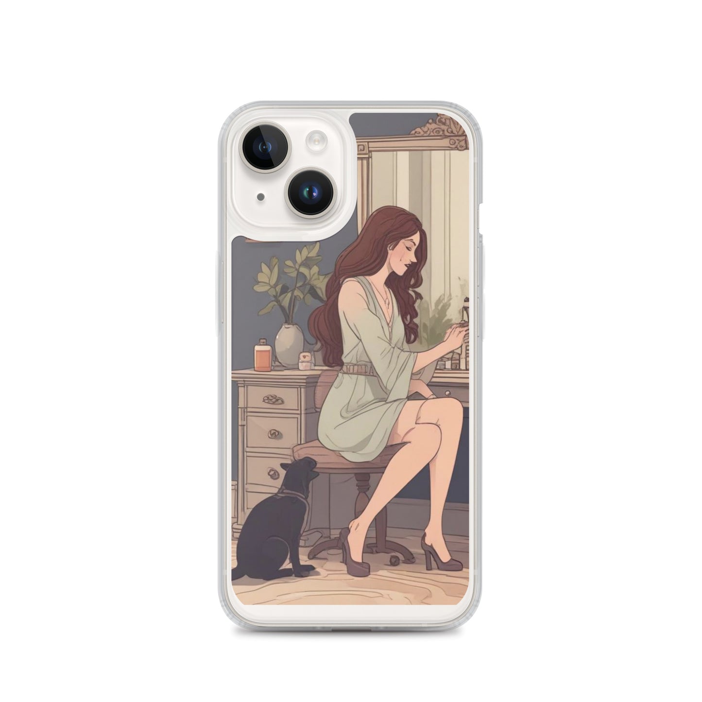Elegant woman with black cat Clear Case for iPhone®