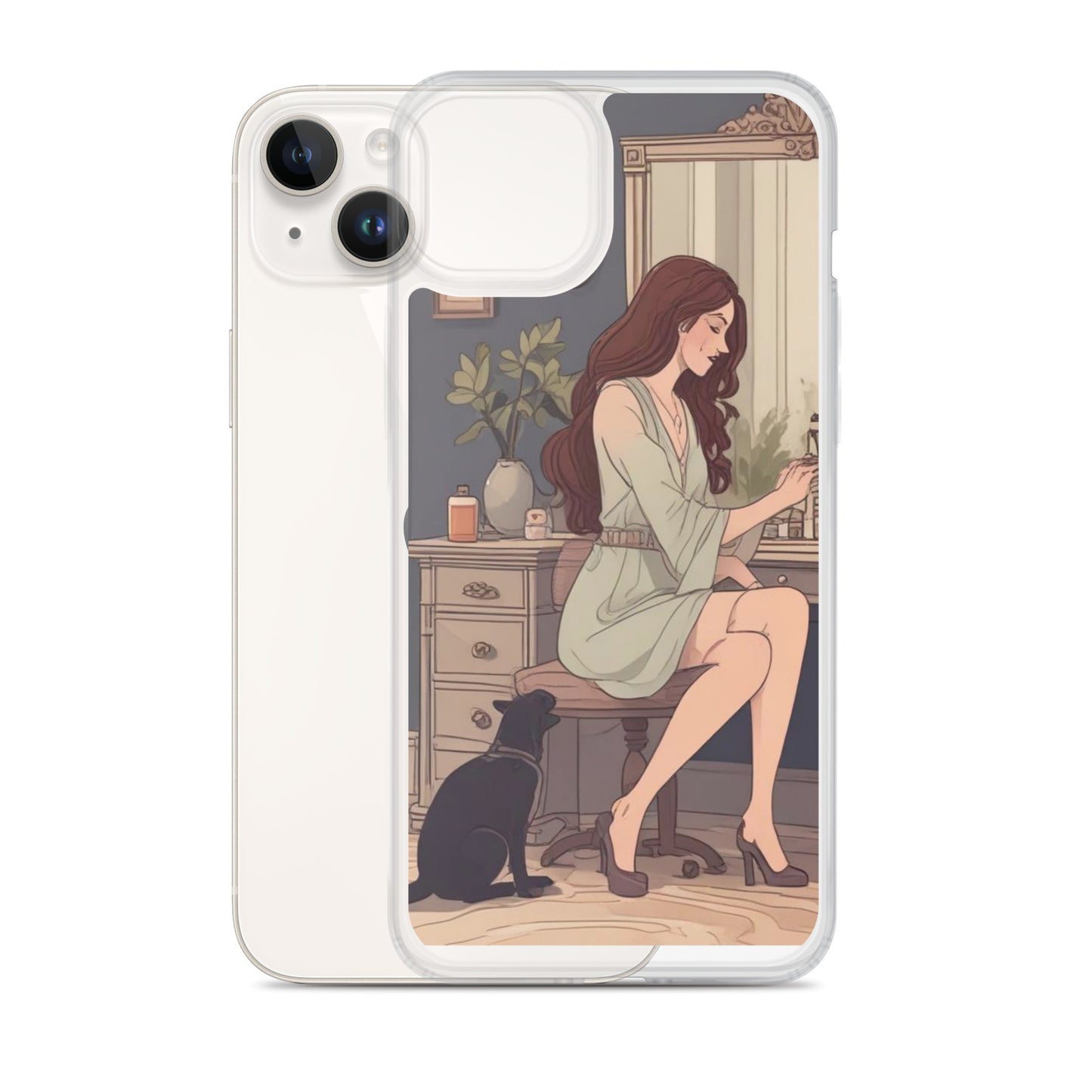 Elegant woman with black cat Clear Case for iPhone®