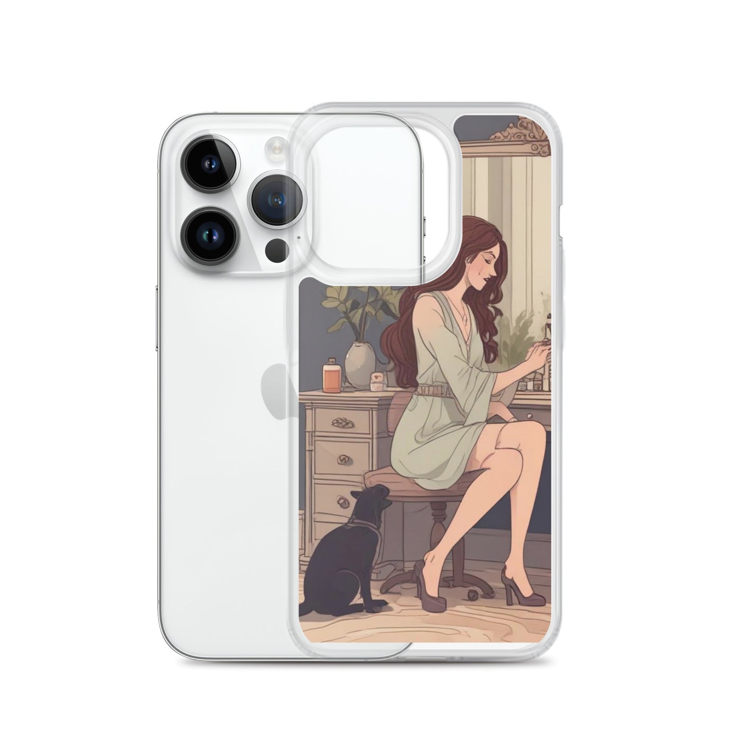 Elegant woman with black cat Clear Case for iPhone®