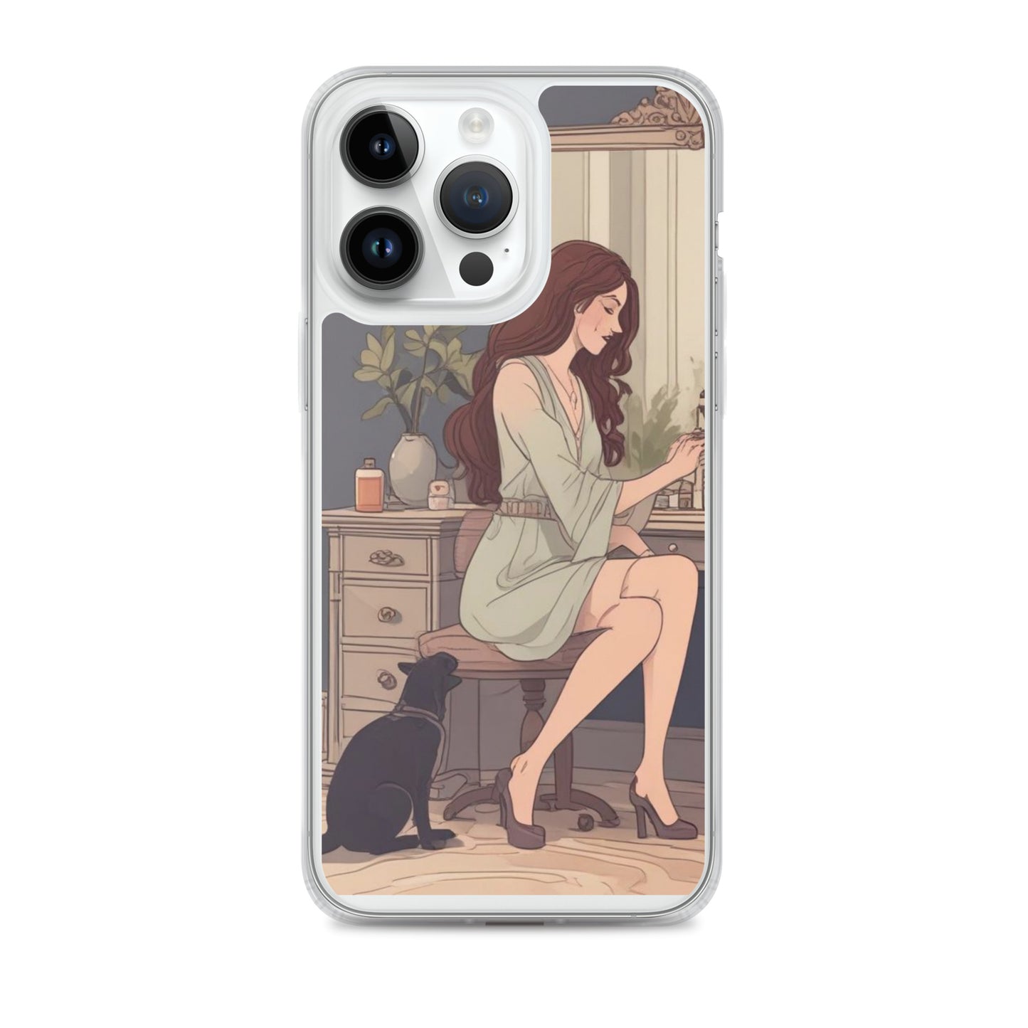 Elegant woman with black cat Clear Case for iPhone®