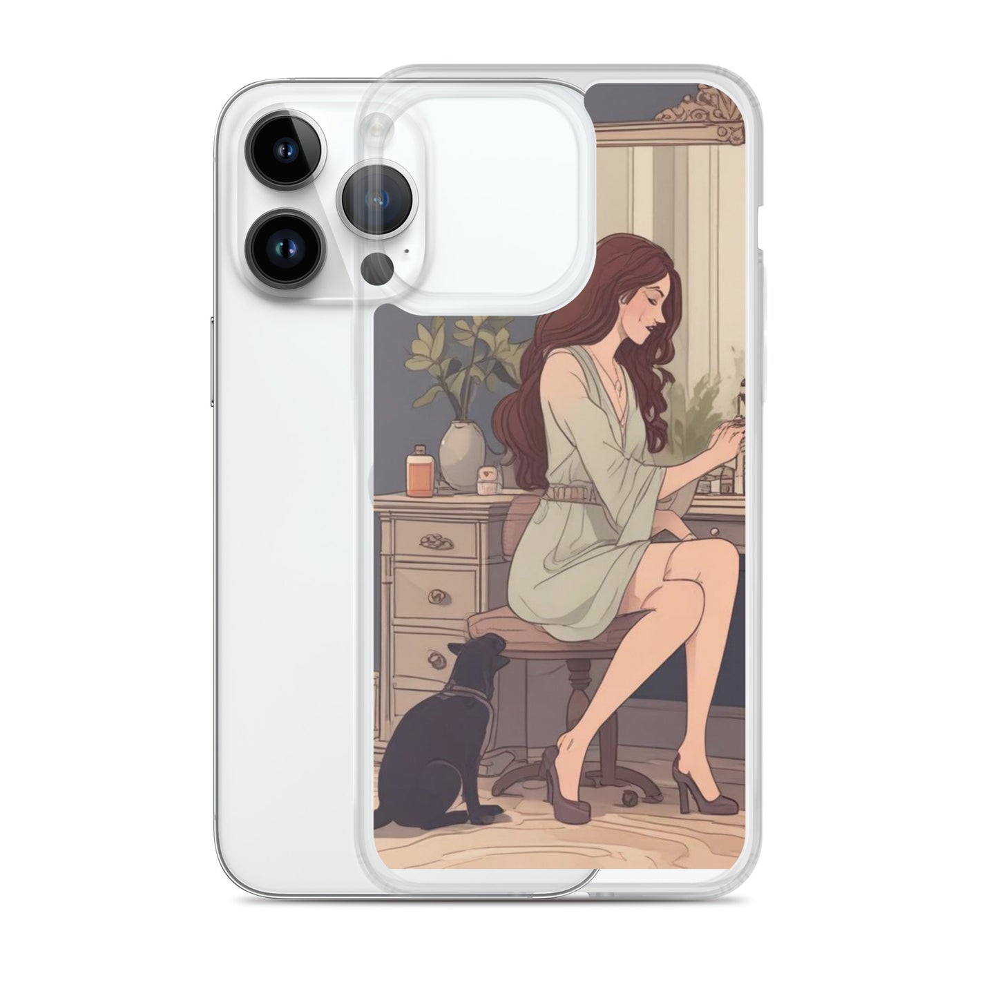 Elegant woman with black cat Clear Case for iPhone®