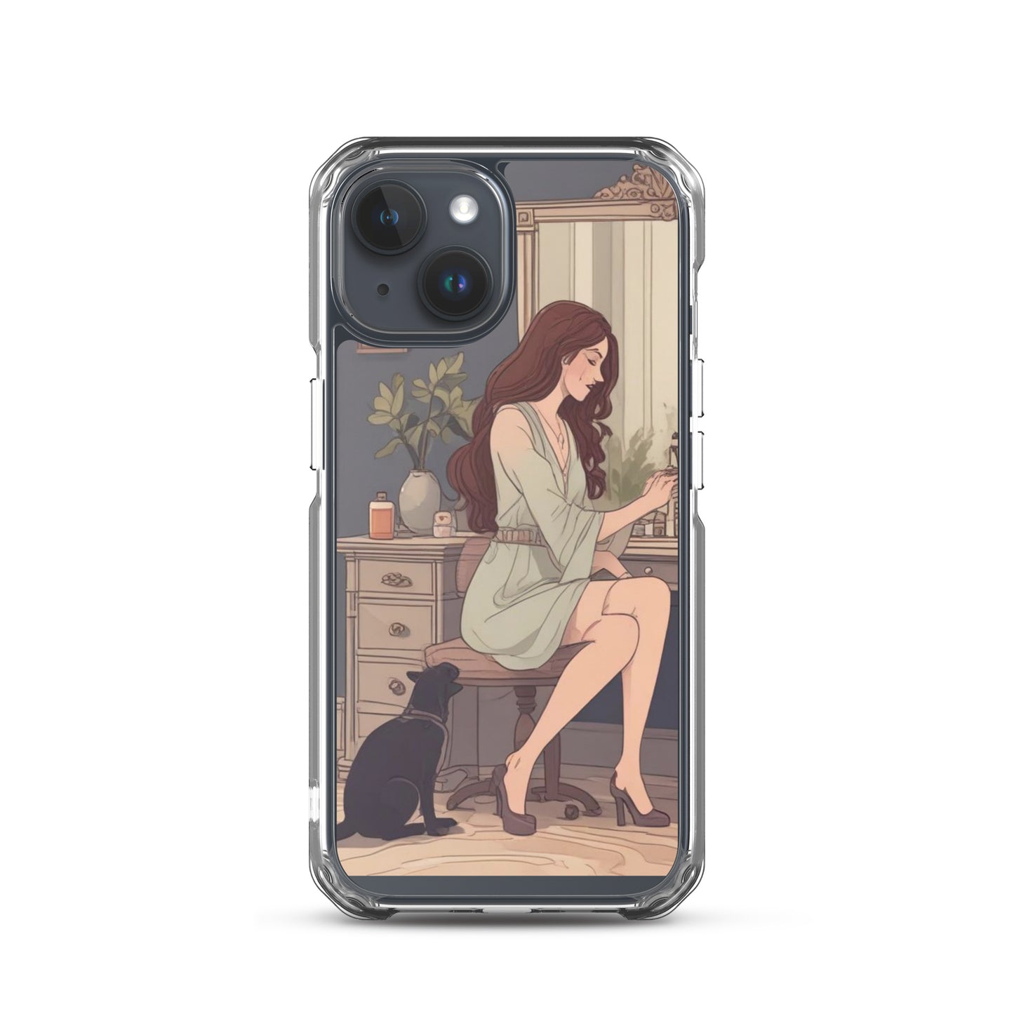 Elegant woman with black cat Clear Case for iPhone®
