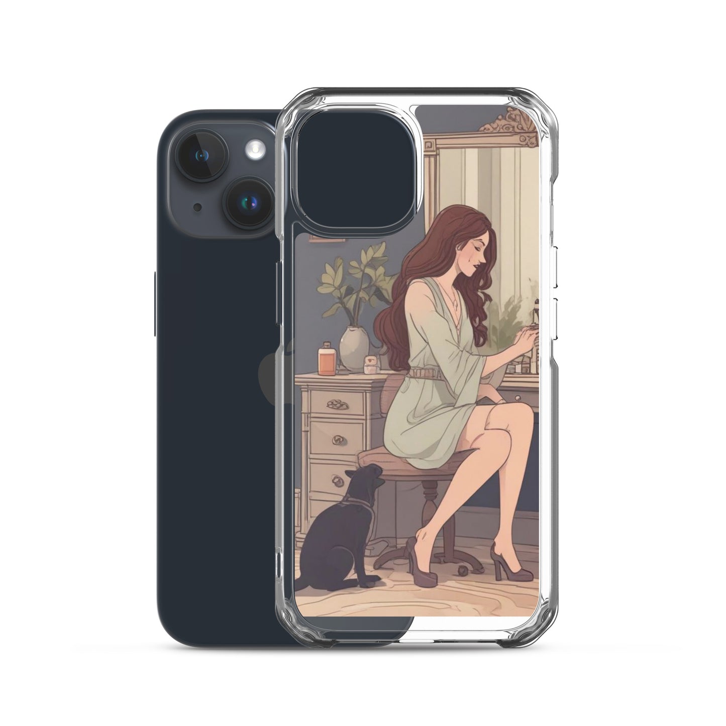 Elegant woman with black cat Clear Case for iPhone®