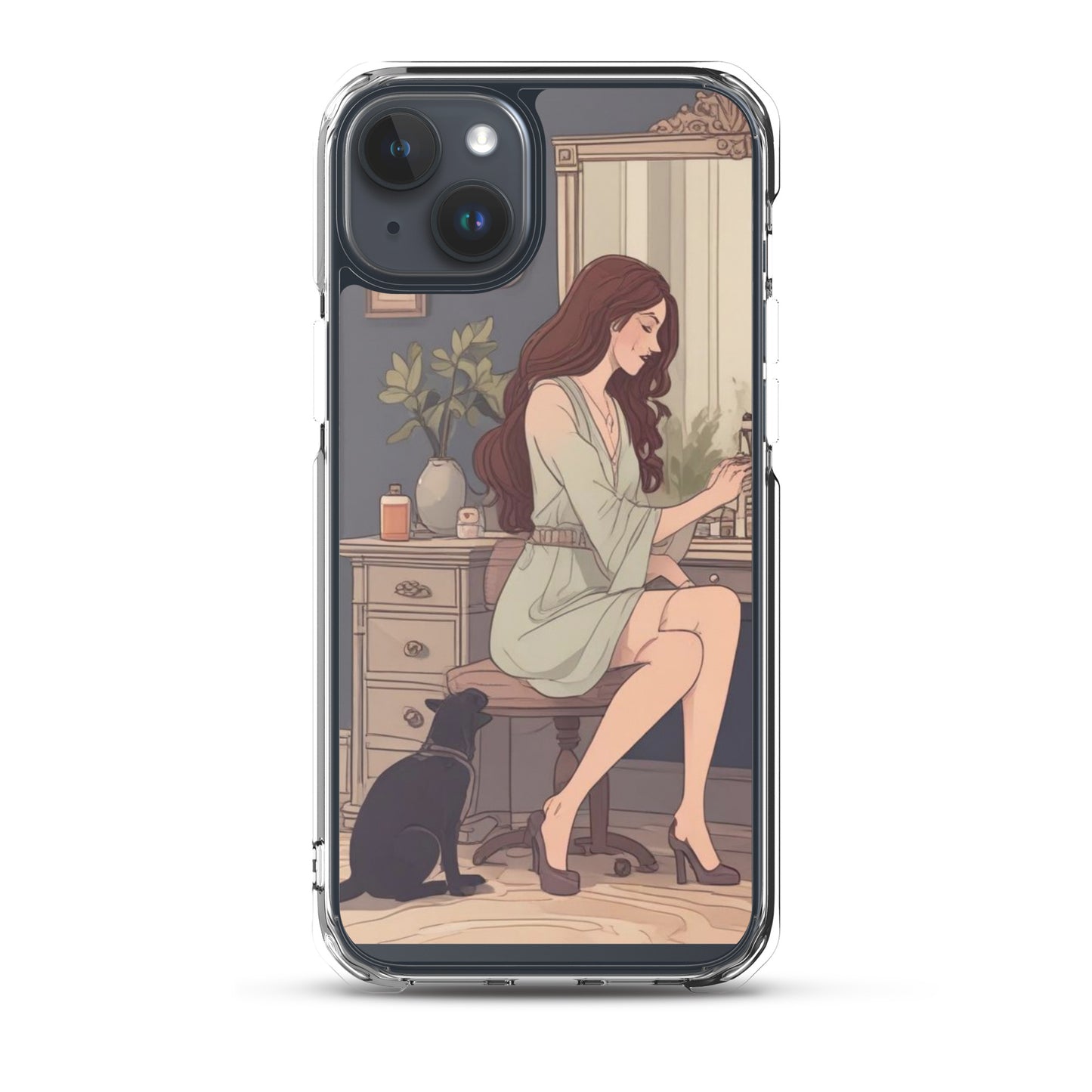 Elegant woman with black cat Clear Case for iPhone®