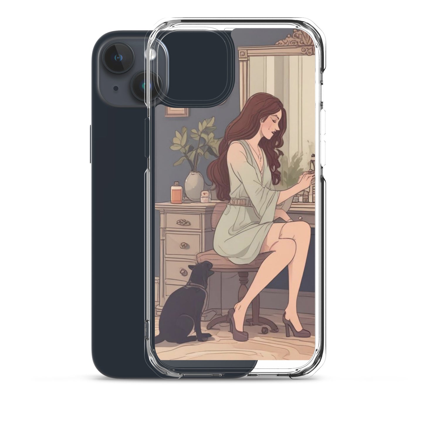 Elegant woman with black cat Clear Case for iPhone®
