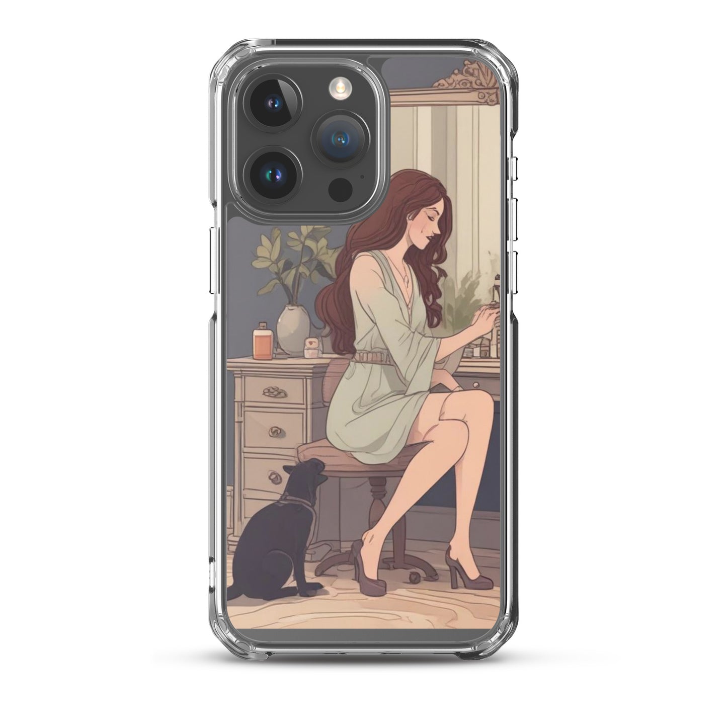 Elegant woman with black cat Clear Case for iPhone®
