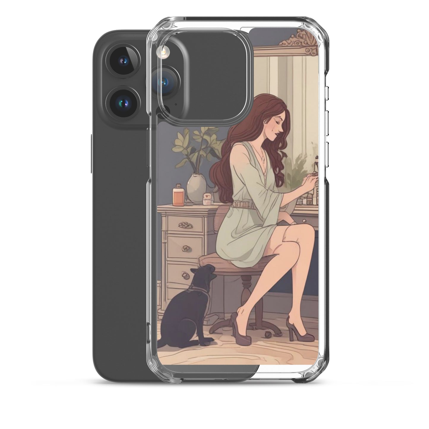 Elegant woman with black cat Clear Case for iPhone®