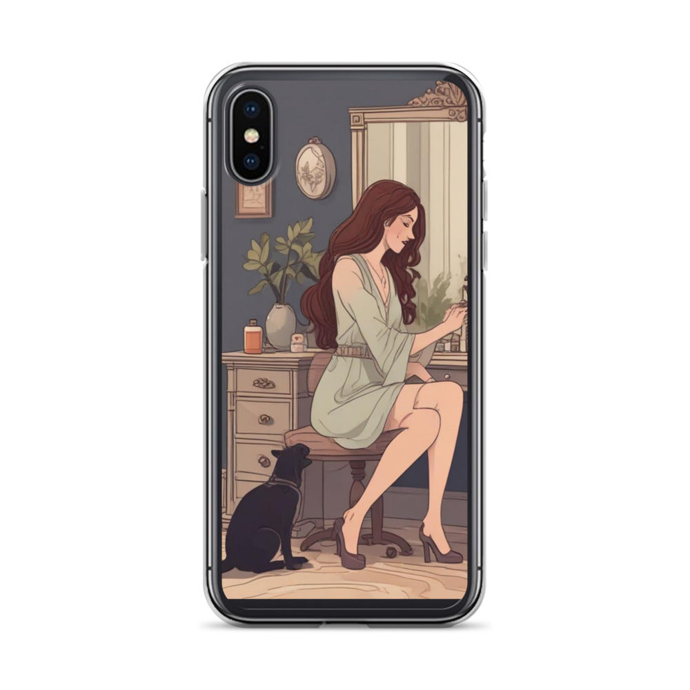 Elegant woman with black cat Clear Case for iPhone®