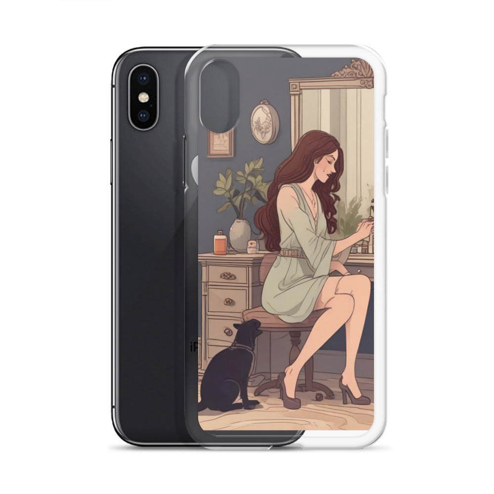 Elegant woman with black cat Clear Case for iPhone®