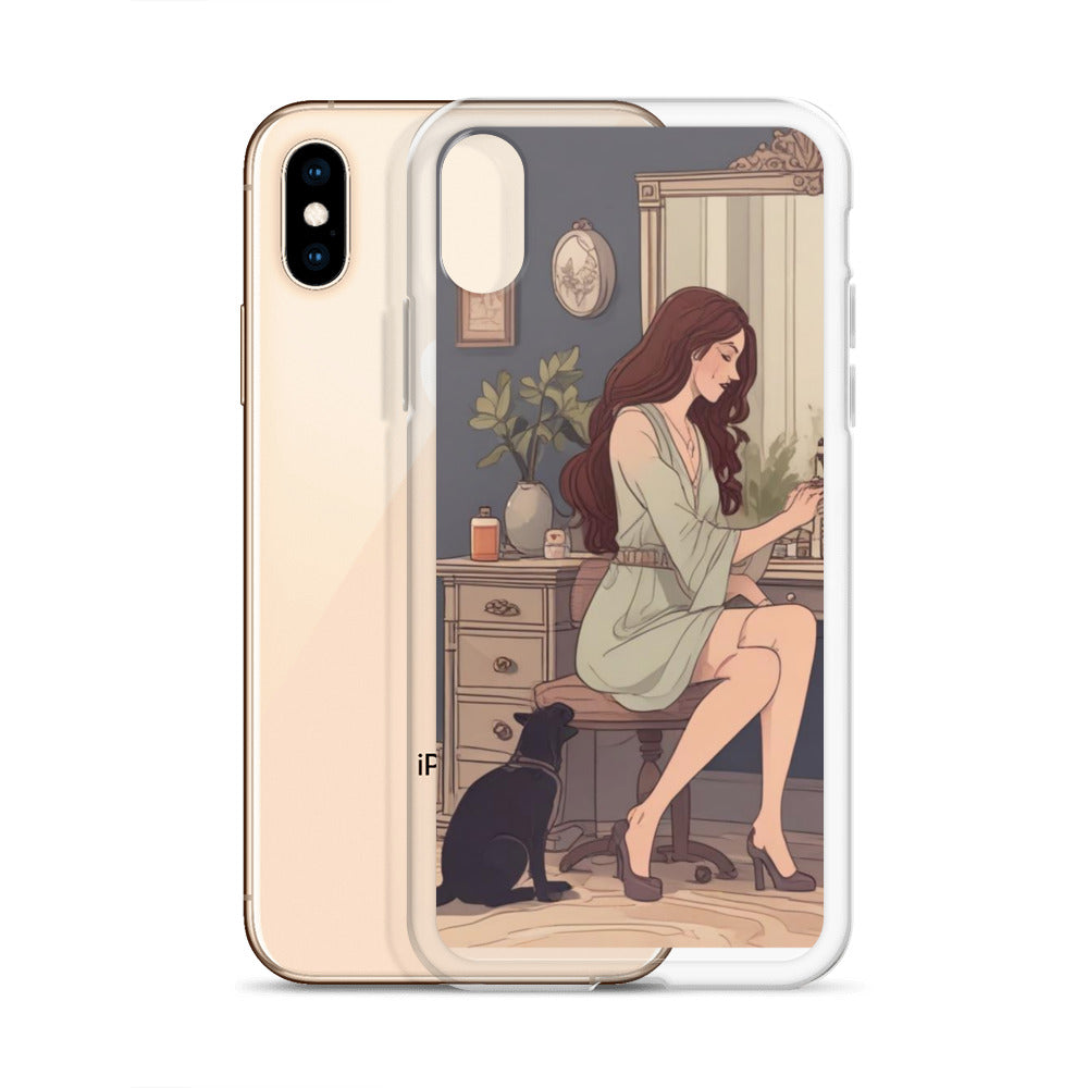 Elegant woman with black cat Clear Case for iPhone®