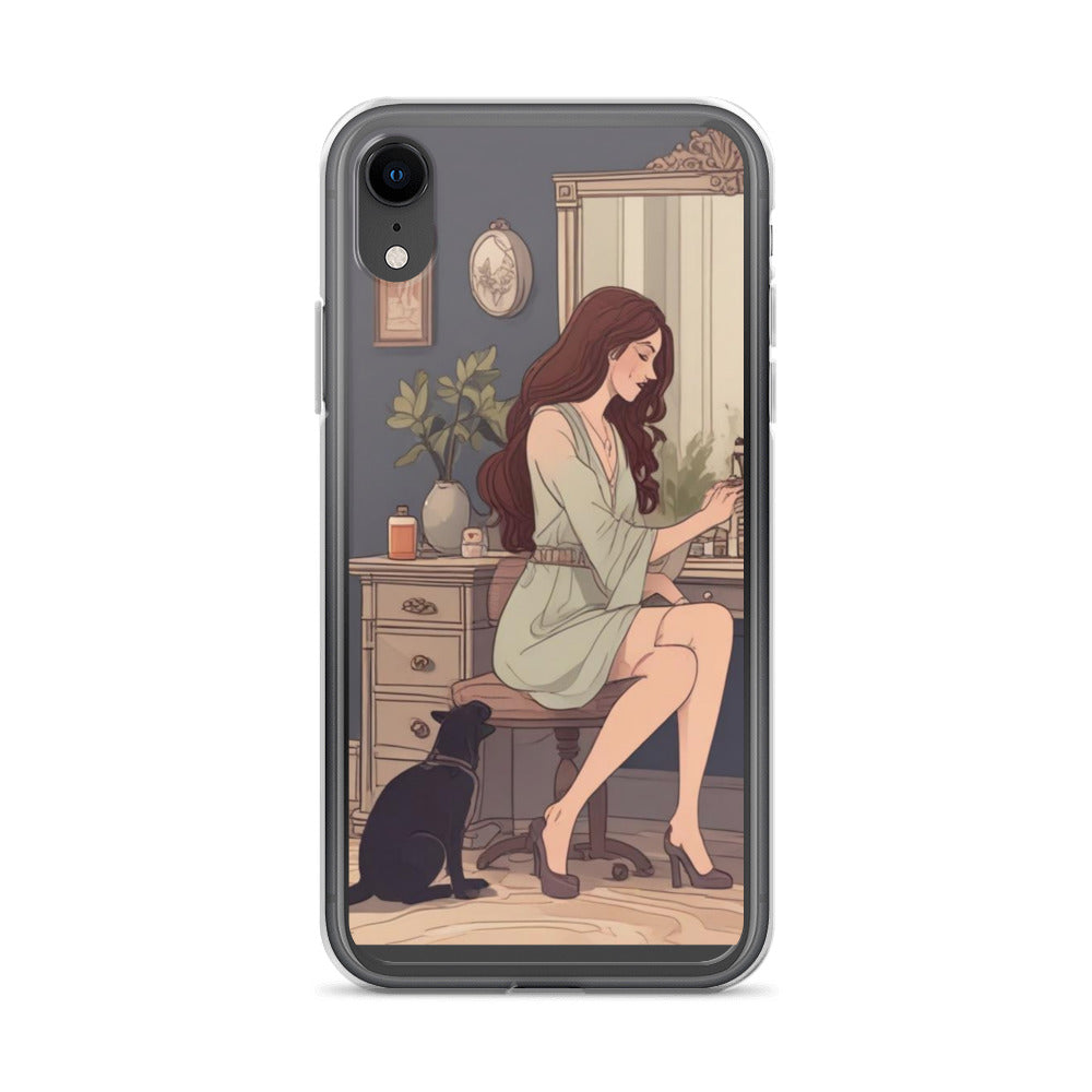 Elegant woman with black cat Clear Case for iPhone®