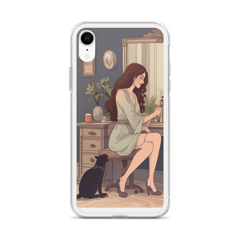 Elegant woman with black cat Clear Case for iPhone®