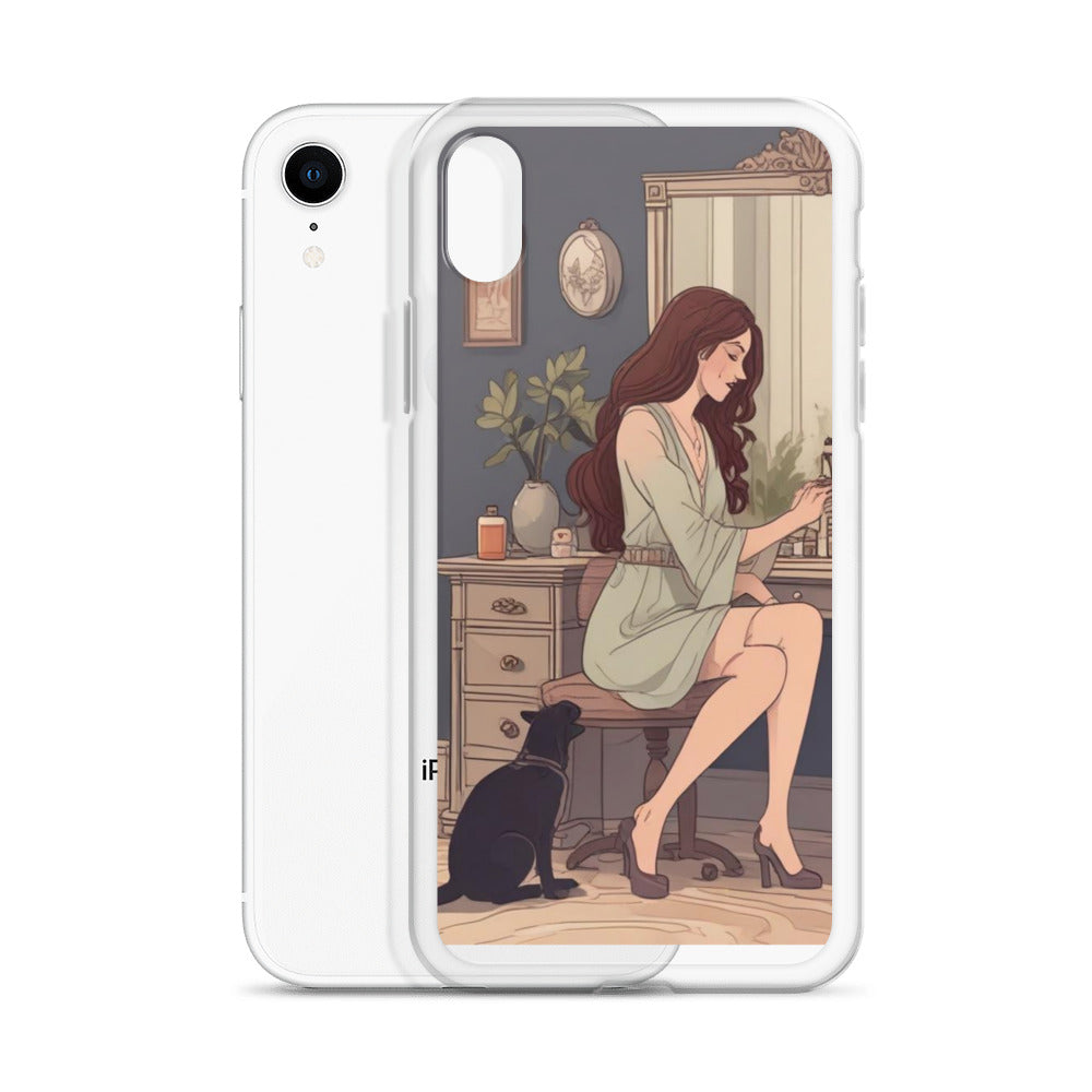 Elegant woman with black cat Clear Case for iPhone®