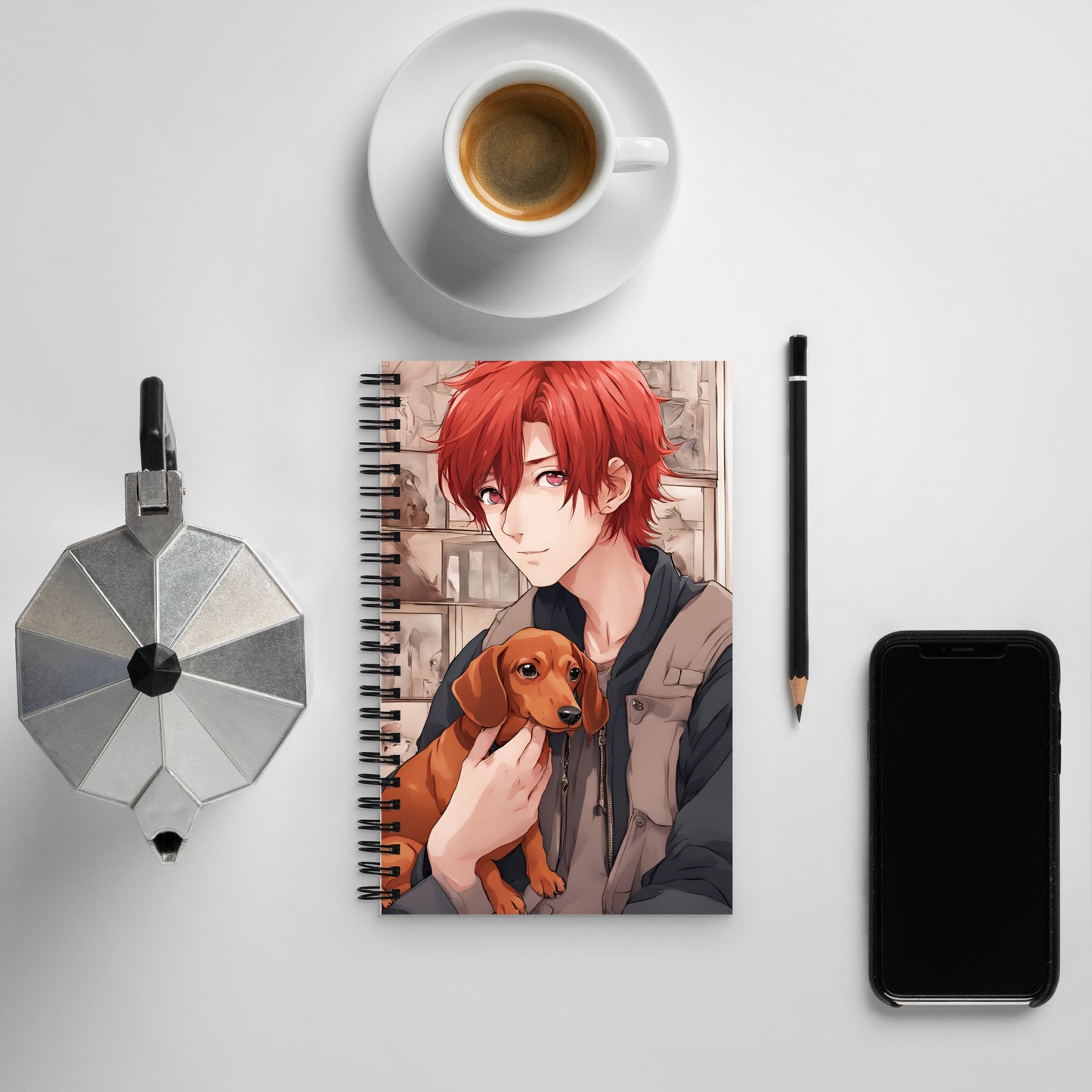 Anime guy and puppy Spiral notebook