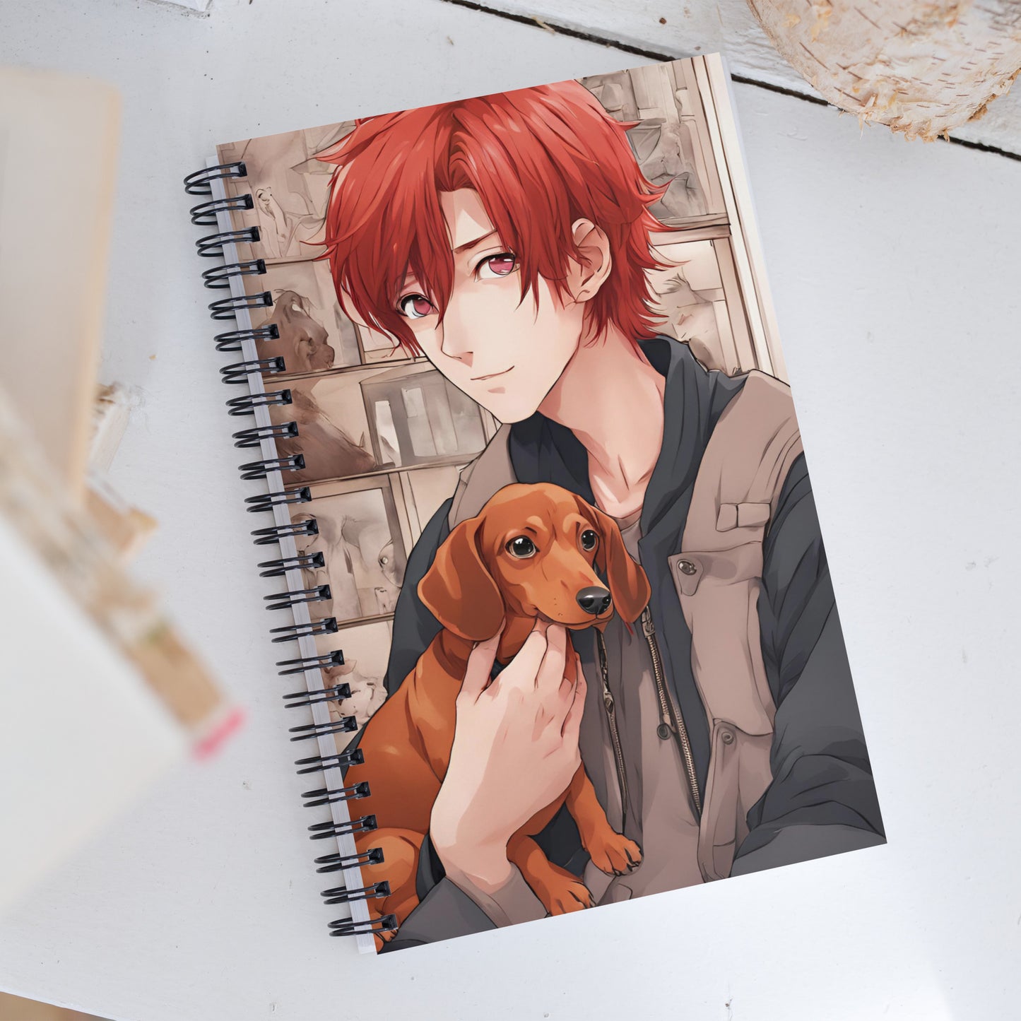 Anime guy and puppy Spiral notebook