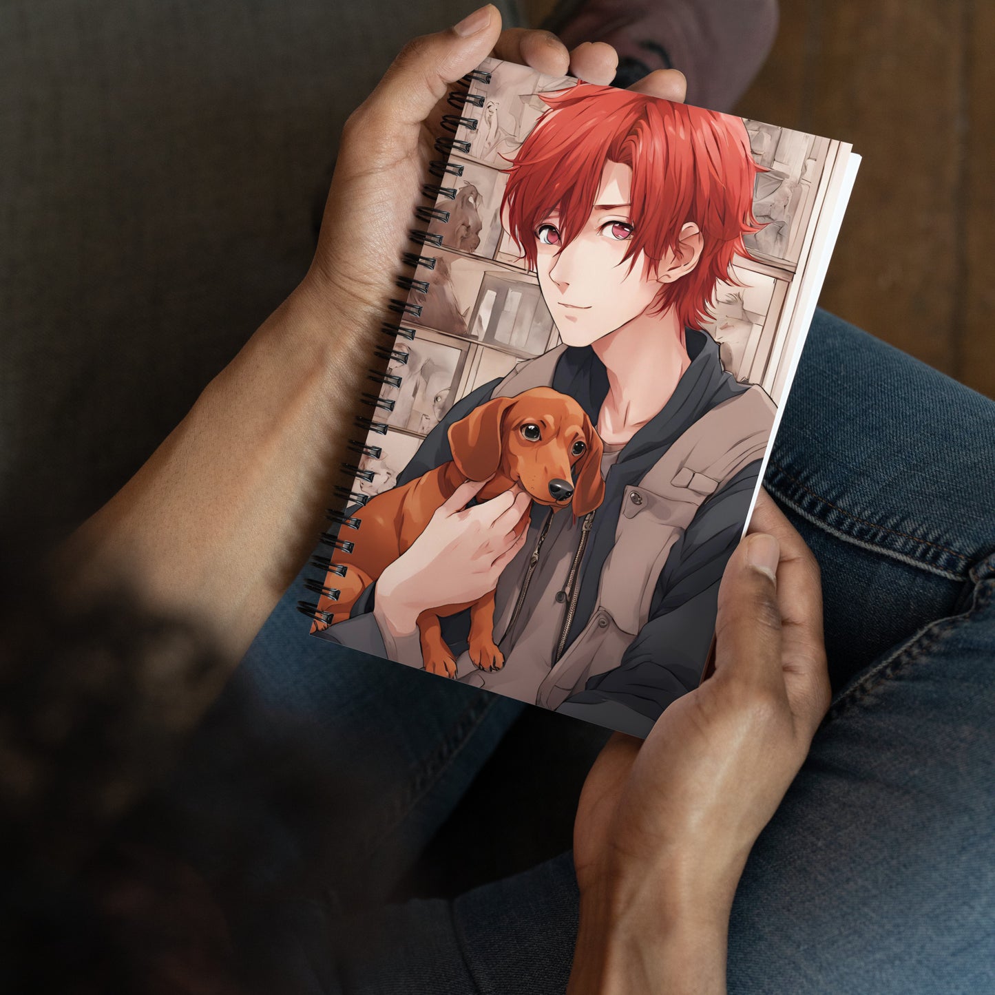 Anime guy and puppy Spiral notebook