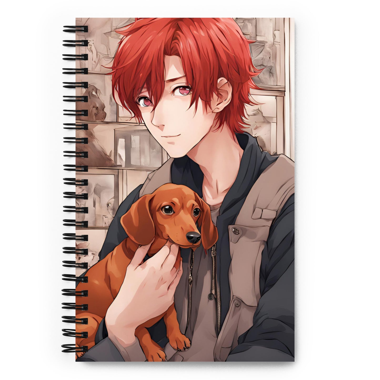 Anime guy and puppy Spiral notebook