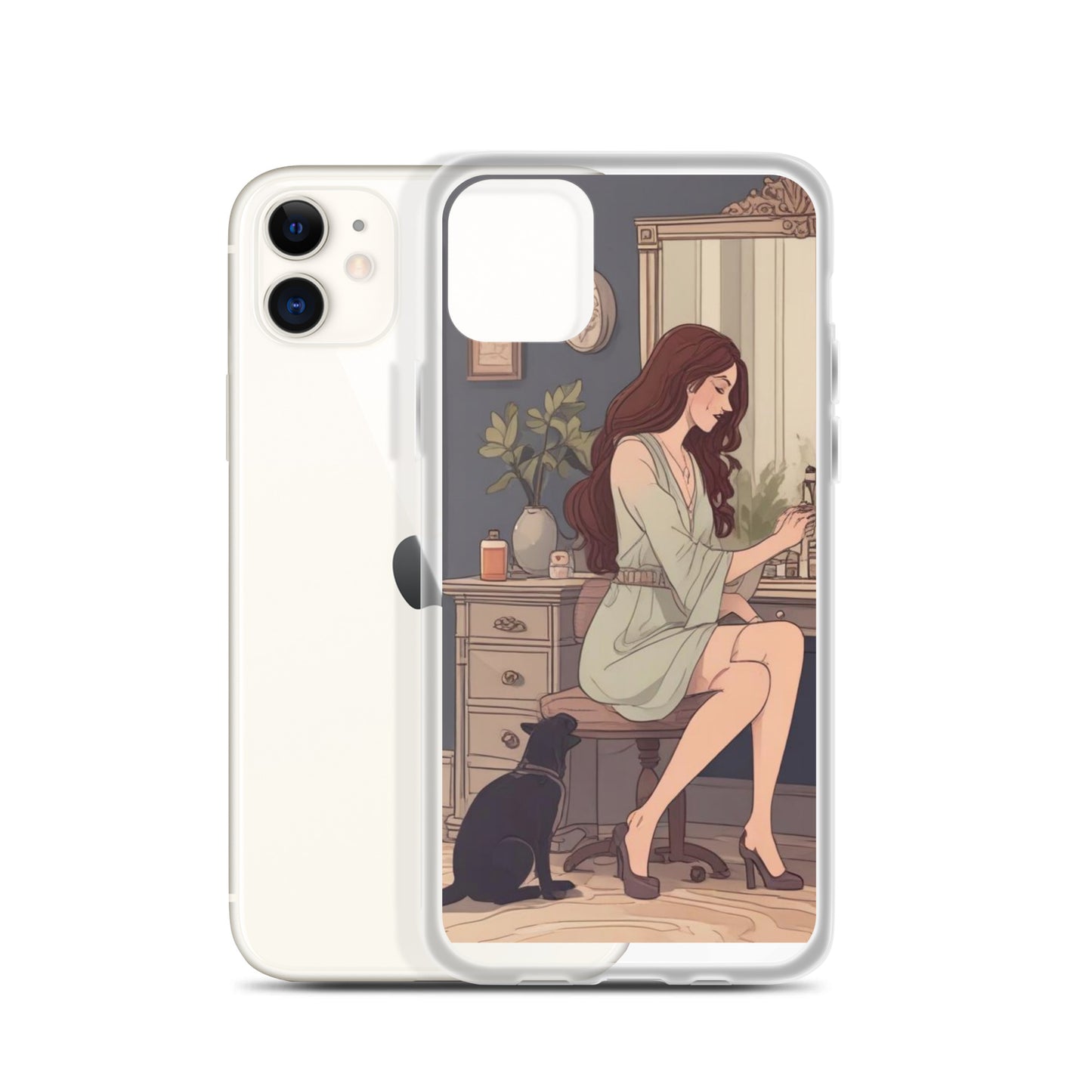 Elegant woman with black cat Clear Case for iPhone®
