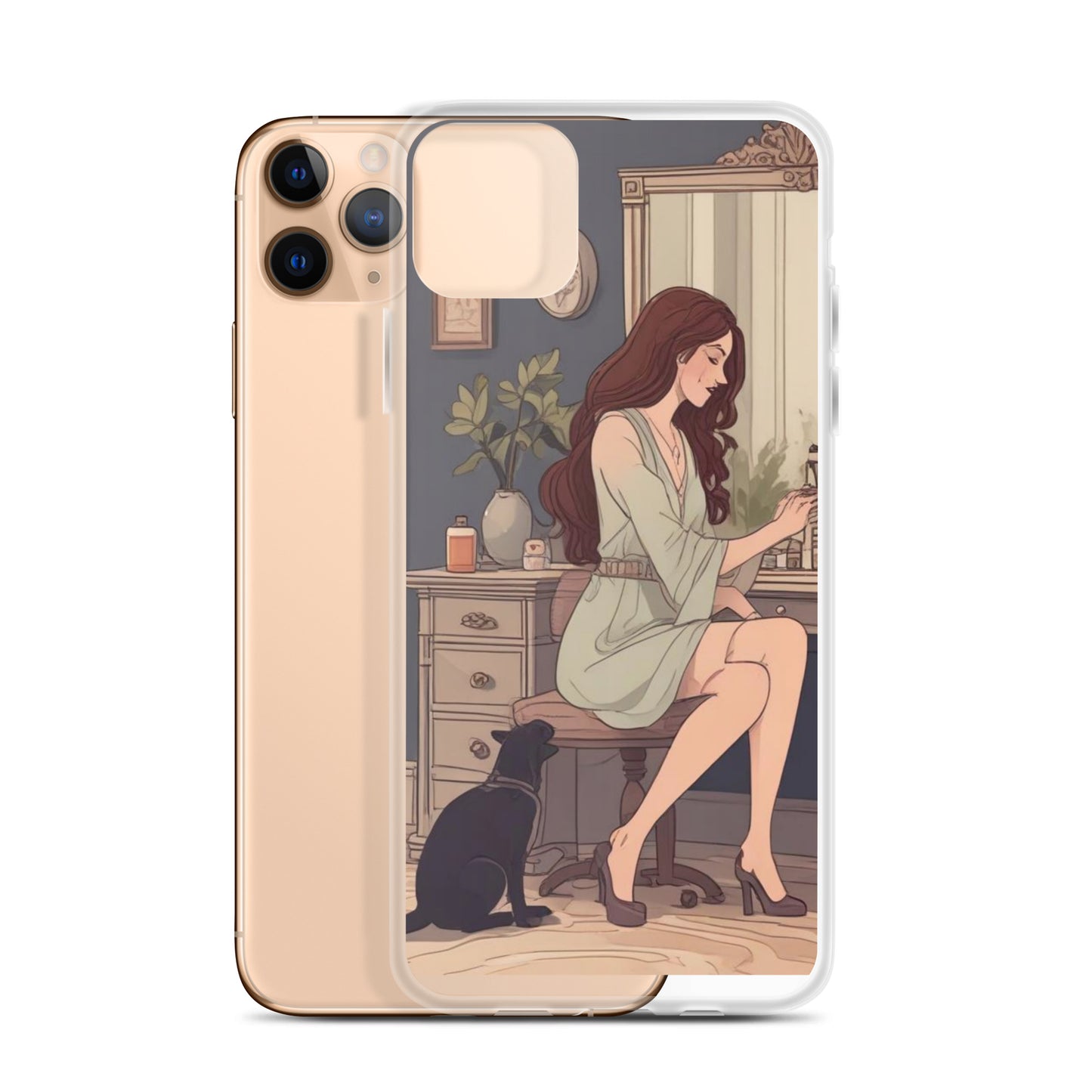 Elegant woman with black cat Clear Case for iPhone®