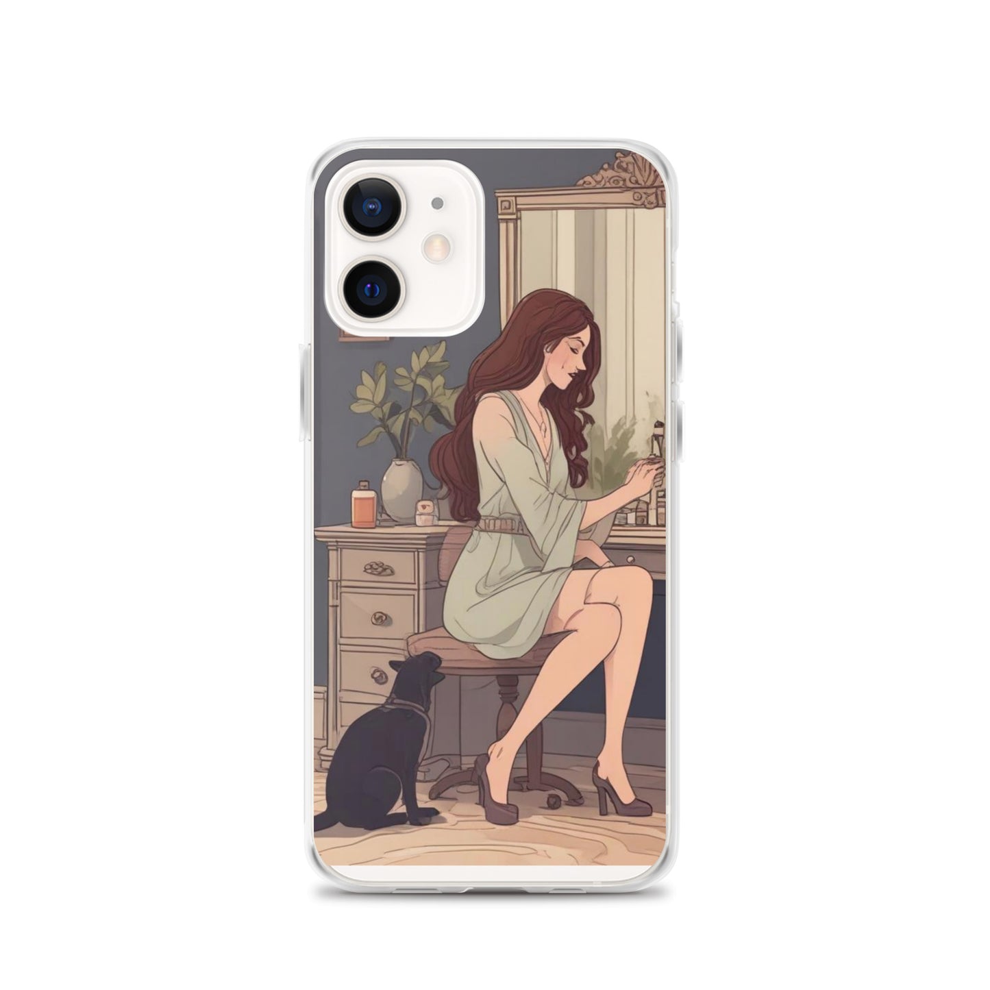 Elegant woman with black cat Clear Case for iPhone®