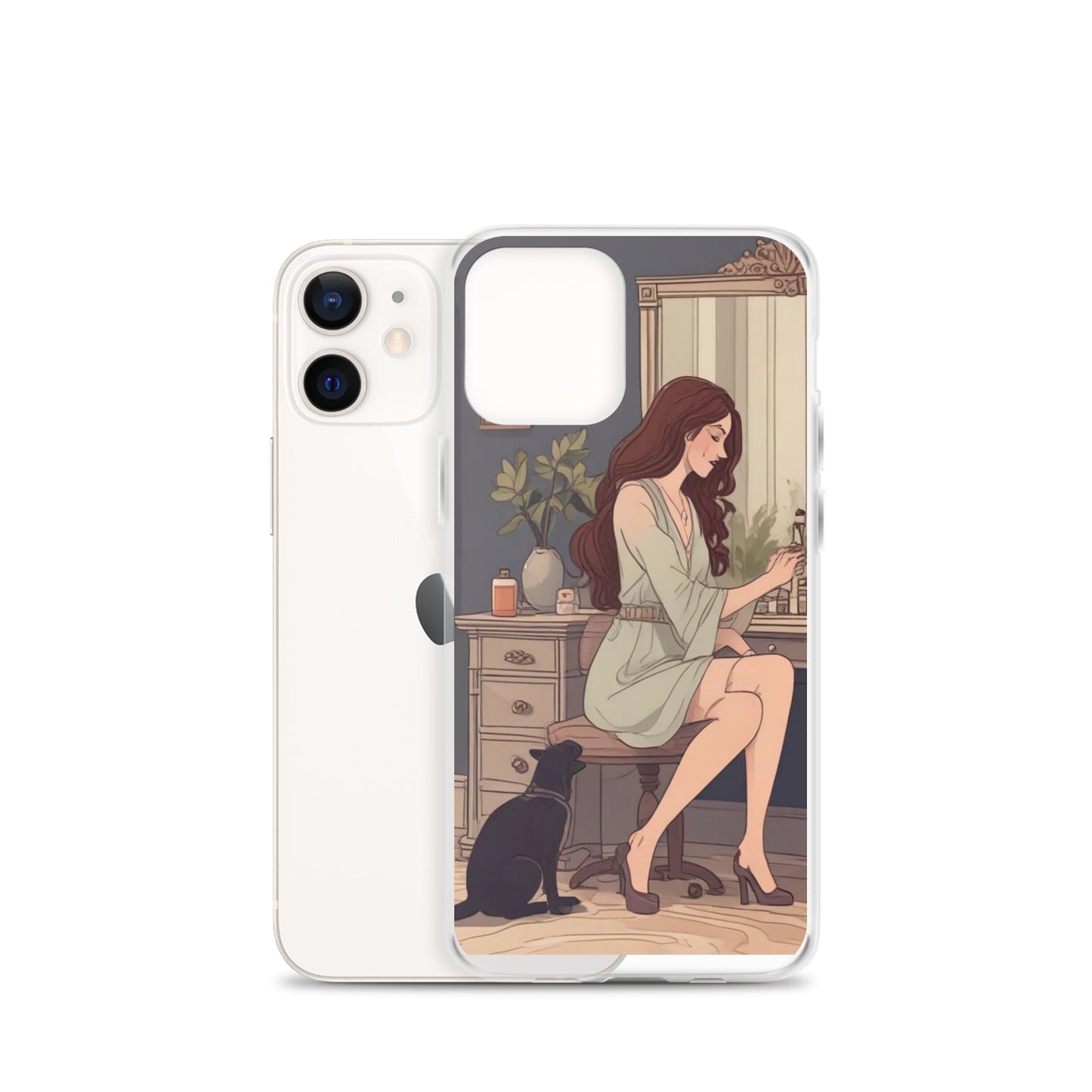 Elegant woman with black cat Clear Case for iPhone®