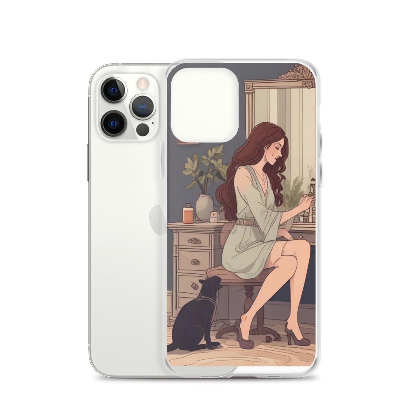 Elegant woman with black cat Clear Case for iPhone®