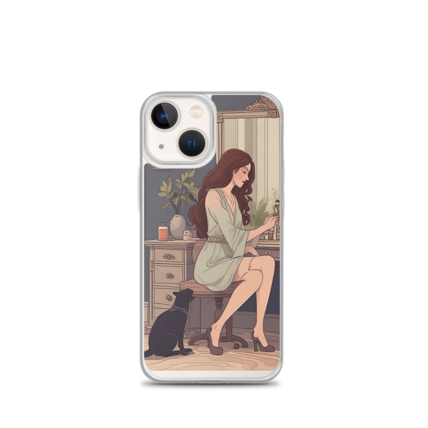 Elegant woman with black cat Clear Case for iPhone®