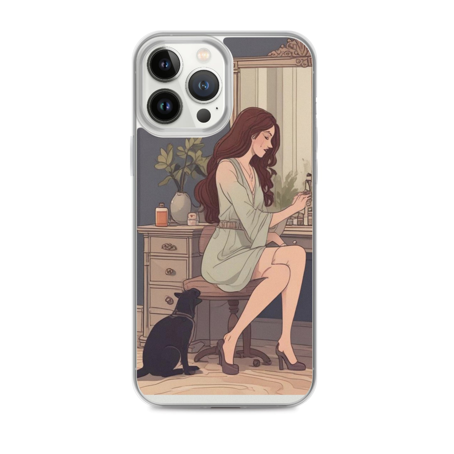 Elegant woman with black cat Clear Case for iPhone®