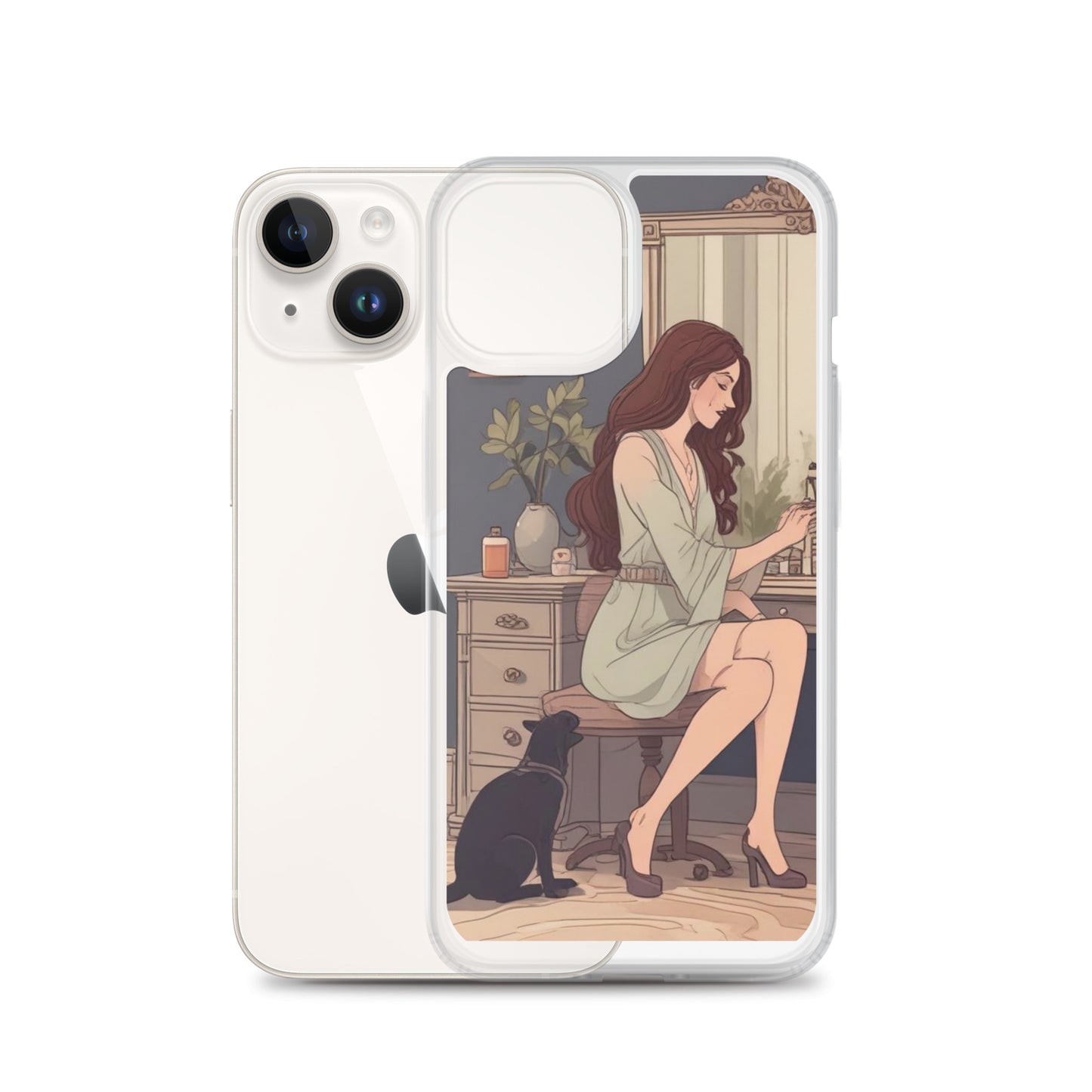 Elegant woman with black cat Clear Case for iPhone®