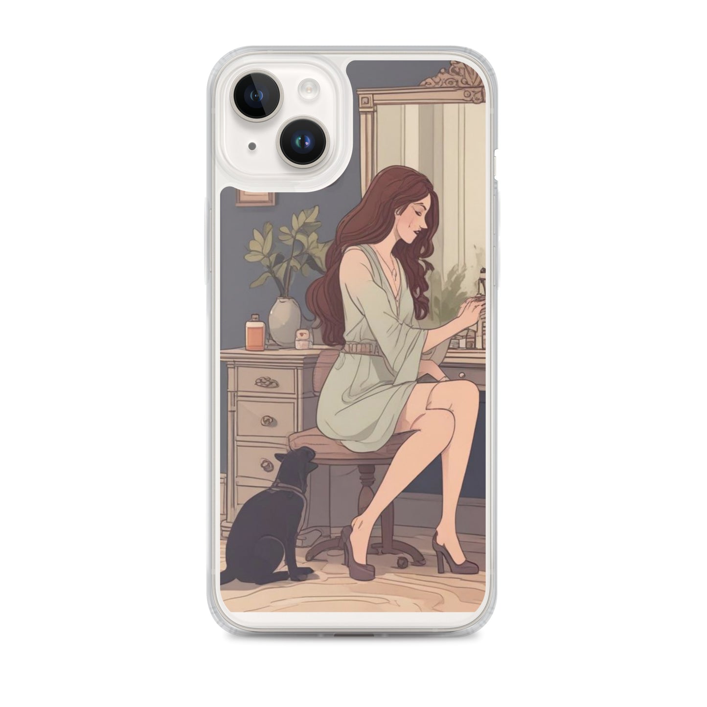 Elegant woman with black cat Clear Case for iPhone®
