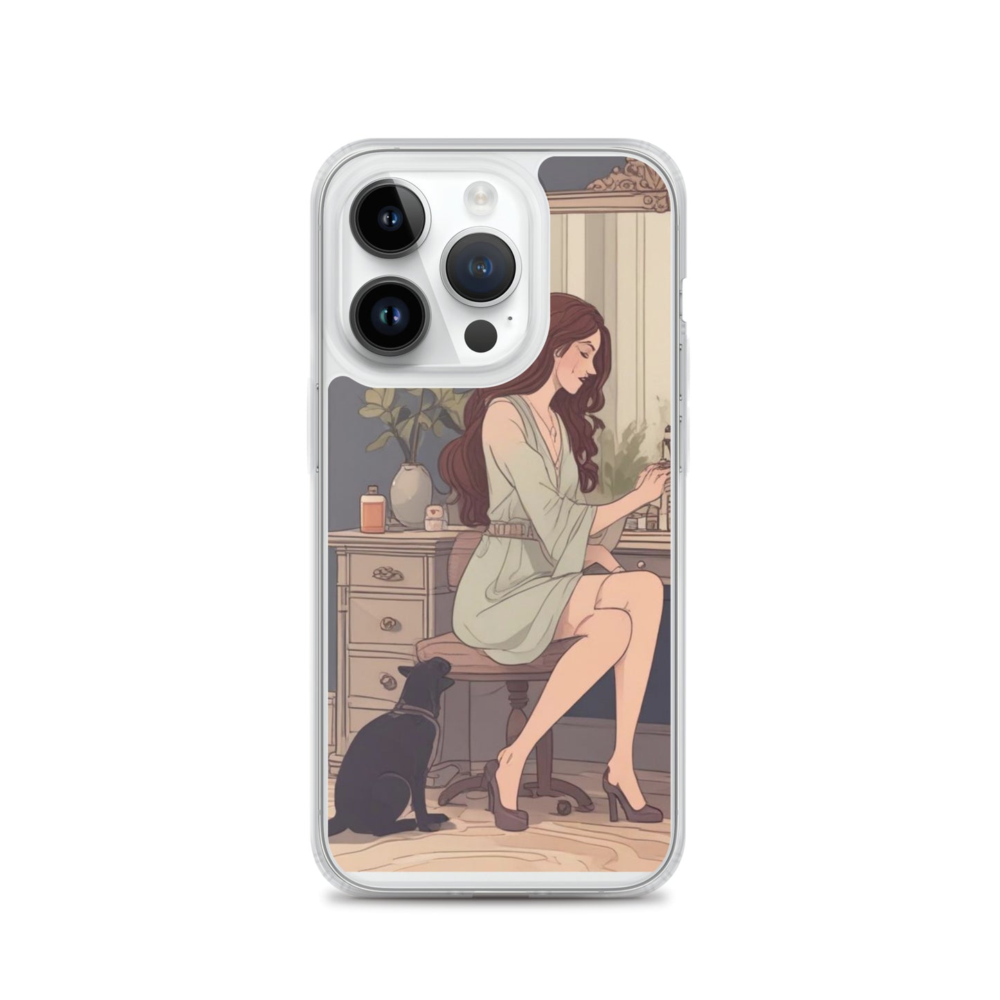 Elegant woman with black cat Clear Case for iPhone®