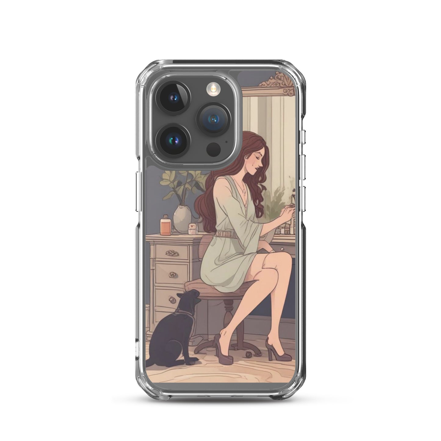 Elegant woman with black cat Clear Case for iPhone®