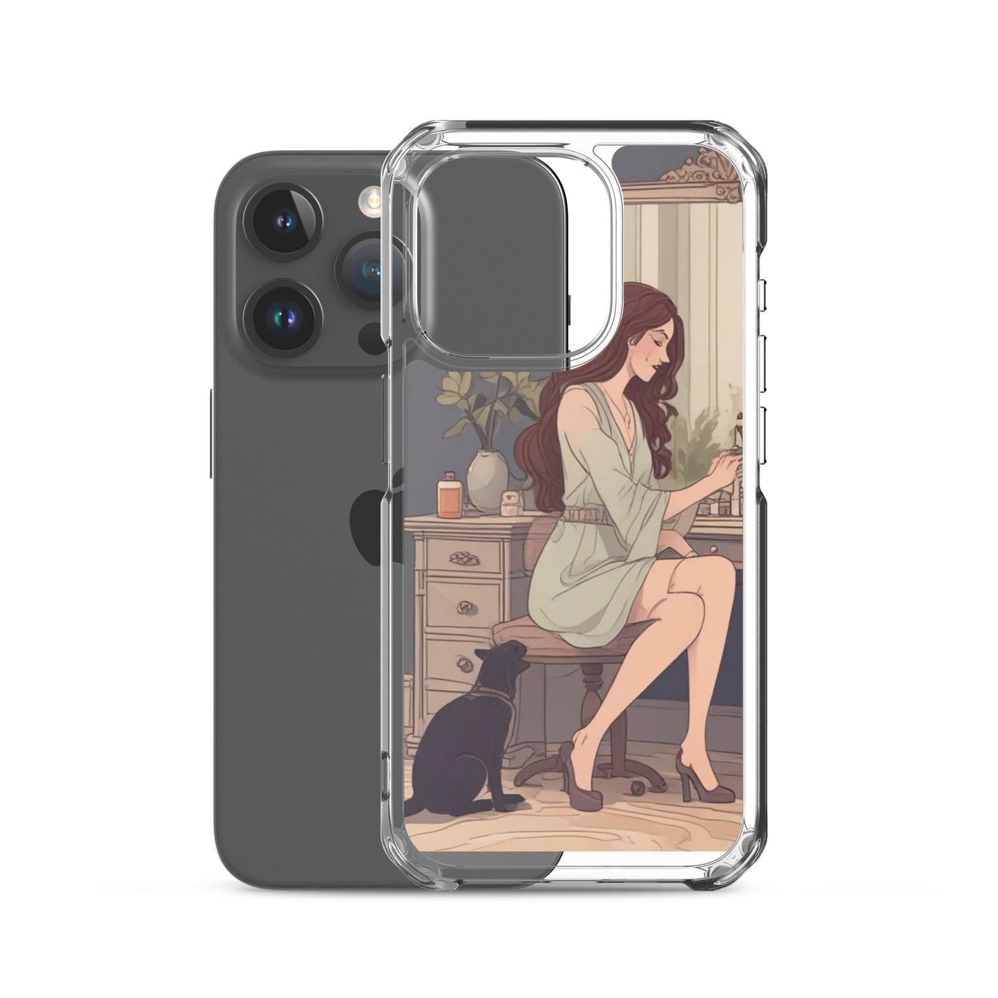 Elegant woman with black cat Clear Case for iPhone®
