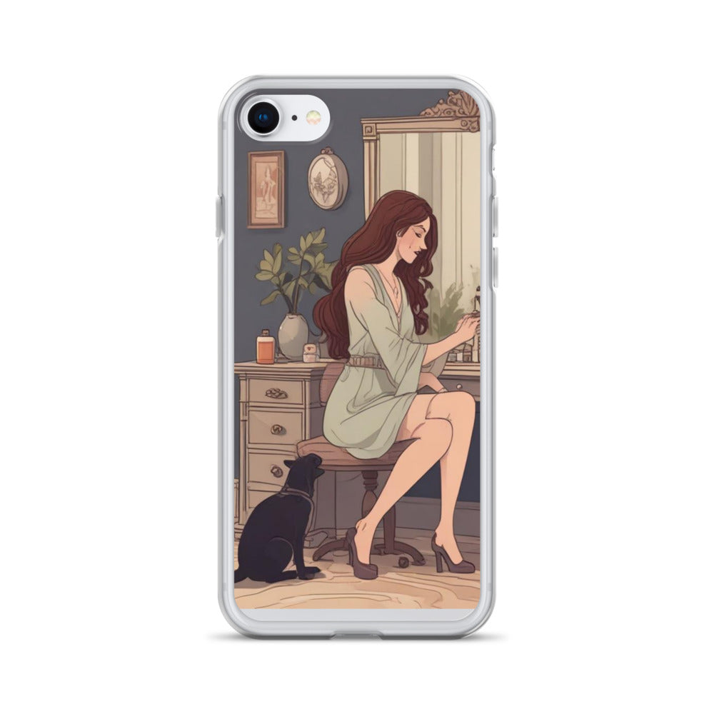 Elegant woman with black cat Clear Case for iPhone®