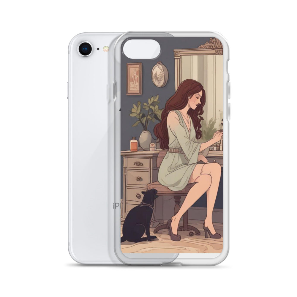 Elegant woman with black cat Clear Case for iPhone®