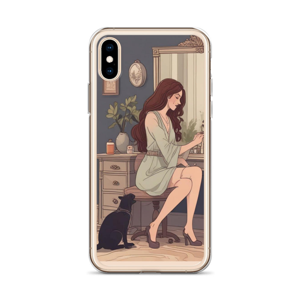 Elegant woman with black cat Clear Case for iPhone®